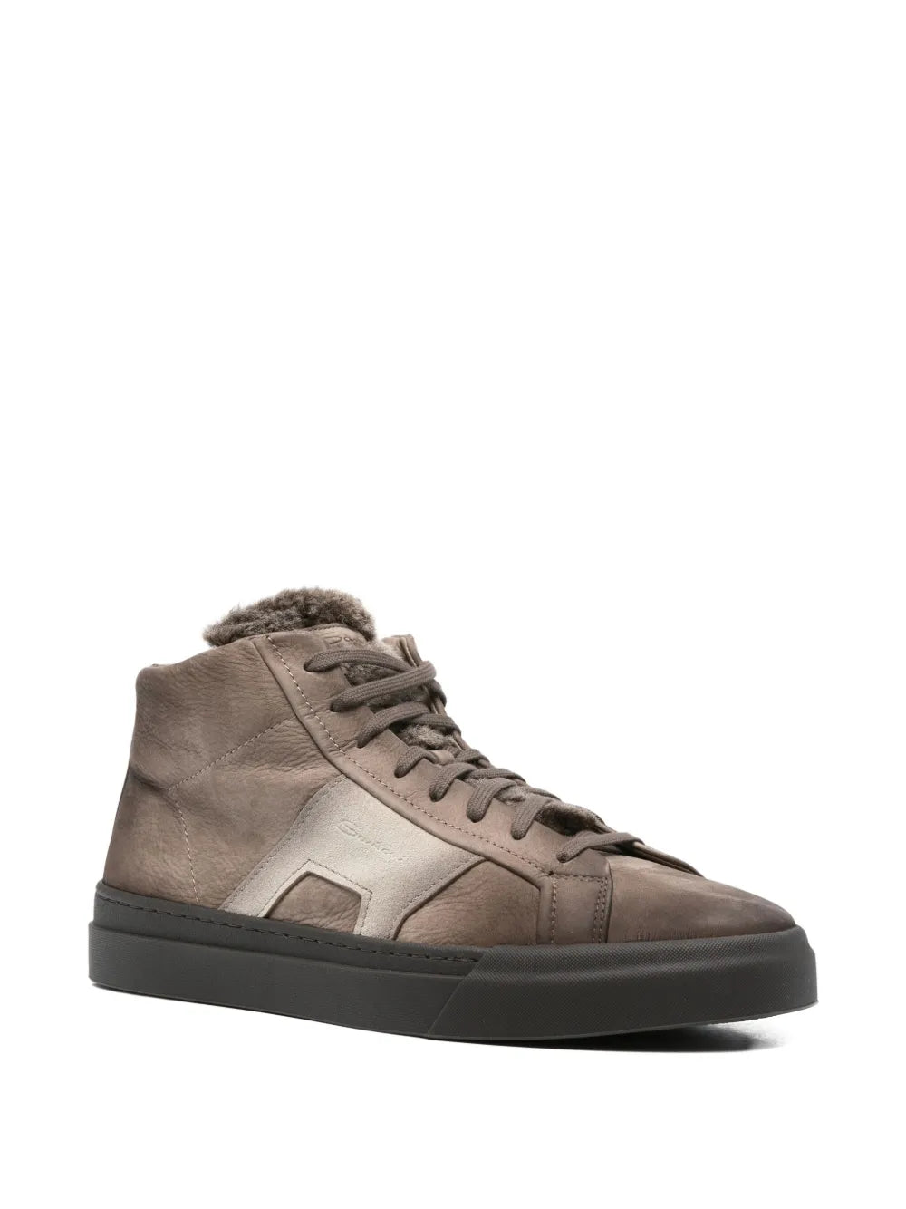 Santoni Leather Shearling Sneakers