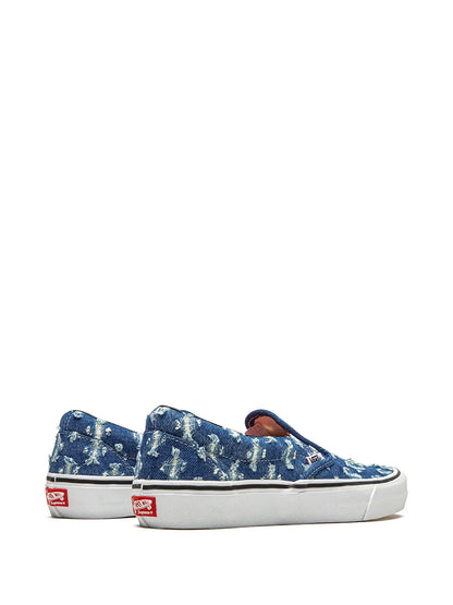 Vans X Supreme Slip-On Pro Blue Hole Punch Denim Sneakers