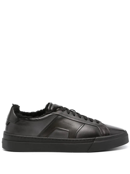 Santoni Logo-Debossed Leather Sneakers