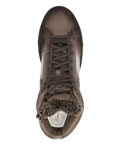 Santoni Leather Shearling Sneakers
