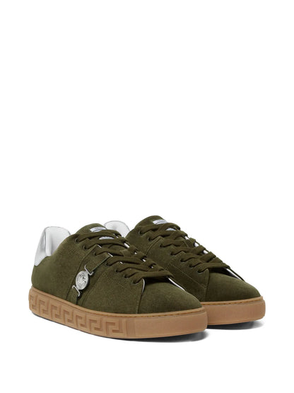Versace Greca-Embellished Suede Sneakers